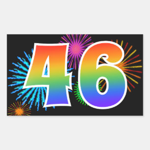 Fun Fireworks + Rainbow Pattern "46" Event Number Sticker