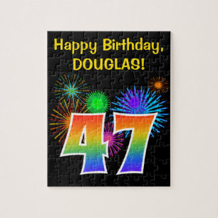 Fun Fireworks + Rainbow Pattern "47" Birthday # Jigsaw Puzzle