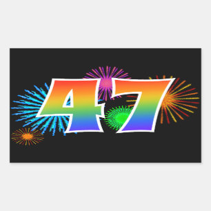 Fun Fireworks + Rainbow Pattern "47" Event Number Sticker