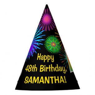 Fun Fireworks + Rainbow Pattern "48" Birthday # Party Hat