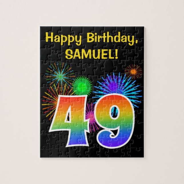 Fun Fireworks + Rainbow Pattern "49" Birthday # Jigsaw Puzzle (Vertical)