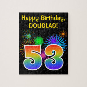 Fun Fireworks + Rainbow Pattern "53" Birthday # Jigsaw Puzzle