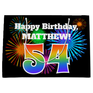 Fun Fireworks + Rainbow Pattern "54" Birthday # Large Gift Bag
