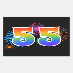 Fun Fireworks + Rainbow Pattern "55" Event Number Sticker