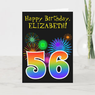 Fun Fireworks + Rainbow Pattern "56" Birthday # Card