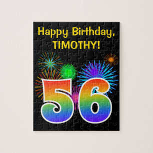 Fun Fireworks + Rainbow Pattern "56" Birthday # Jigsaw Puzzle