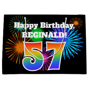Fun Fireworks + Rainbow Pattern "57" Birthday # Large Gift Bag