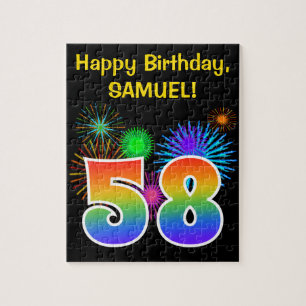 Fun Fireworks + Rainbow Pattern "58" Birthday # Jigsaw Puzzle