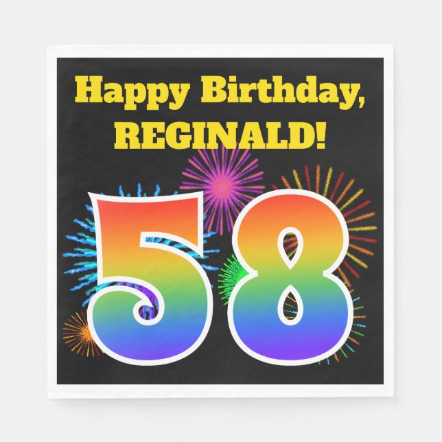 Fun Fireworks + Rainbow Pattern "58" Birthday # Napkin (Front)