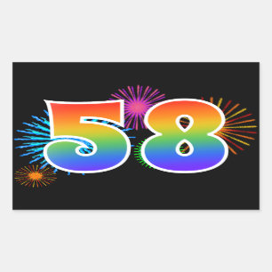 Fun Fireworks + Rainbow Pattern "58" Event Number Sticker