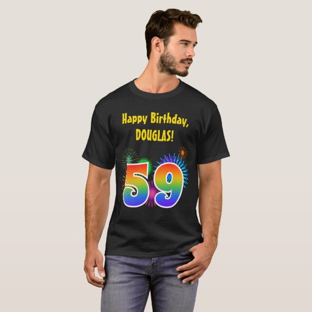 Fun Fireworks + Rainbow Pattern "59" Birthday # T-Shirt (Front Full)