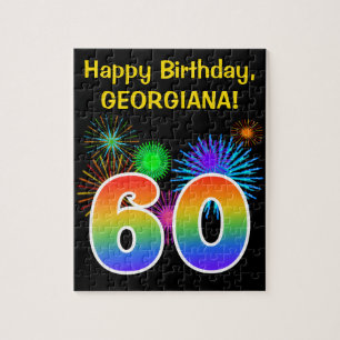 Fun Fireworks + Rainbow Pattern "60" Birthday # Jigsaw Puzzle