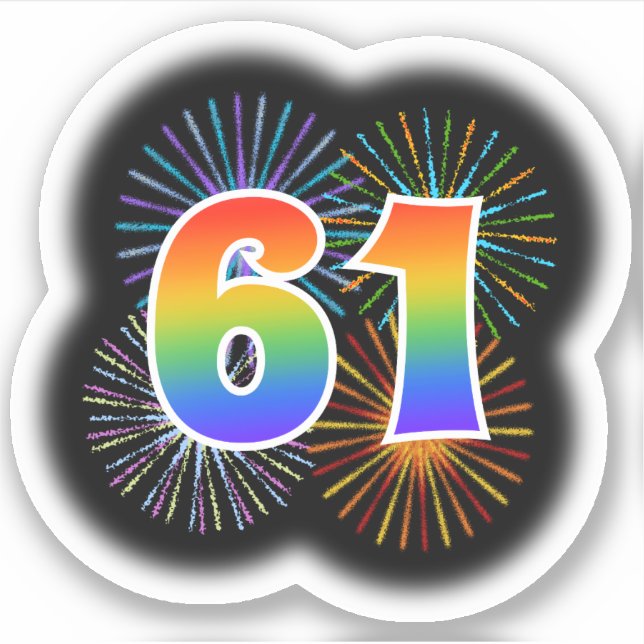 Fun Fireworks + Rainbow Pattern "61" Event # (Front)