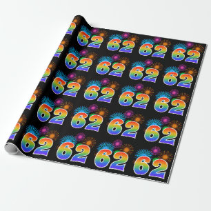 Fun Fireworks + Rainbow Pattern "62" Event Number Wrapping Paper