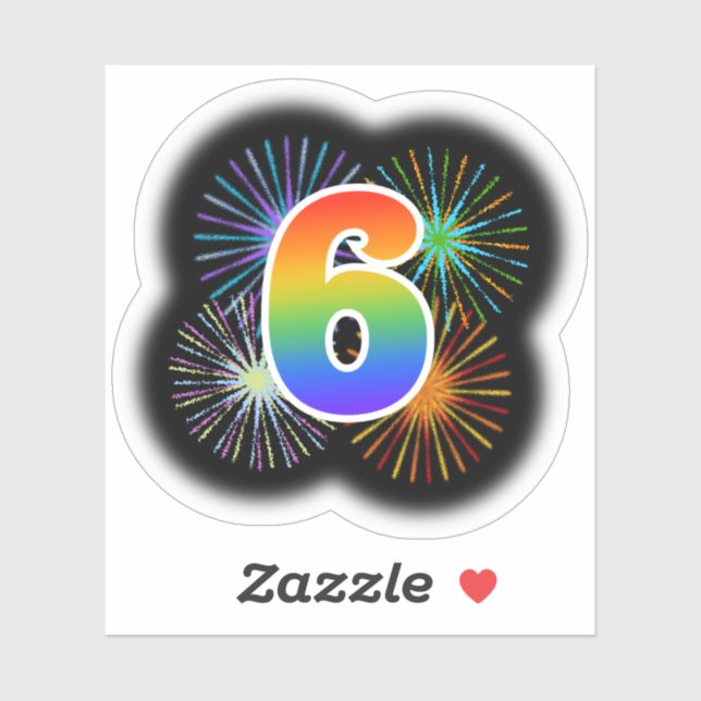 Fun Fireworks + Rainbow Pattern "6" Event # (Sheet)