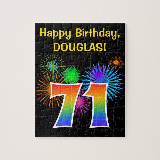 Fun Fireworks + Rainbow Pattern "71" Birthday # Jigsaw Puzzle (Vertical)