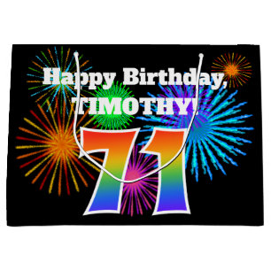 Fun Fireworks + Rainbow Pattern "71" Birthday # Large Gift Bag