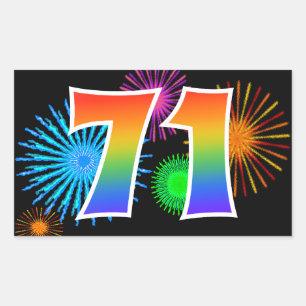 Fun Fireworks + Rainbow Pattern "71" Event Number Sticker