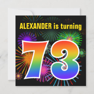 Fun Fireworks + Rainbow Pattern "73" Birthday # Invitation