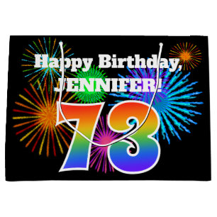 Fun Fireworks + Rainbow Pattern "73" Birthday # Large Gift Bag