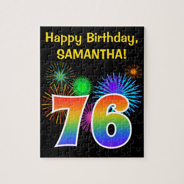 Fun Fireworks + Rainbow Pattern "76" Birthday # Jigsaw Puzzle (Vertical)