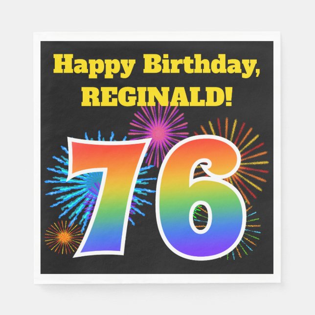 Fun Fireworks + Rainbow Pattern "76" Birthday # Napkin (Front)