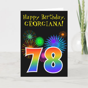 Fun Fireworks + Rainbow Pattern "78" Birthday # Card