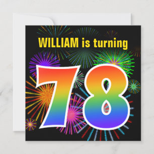 Fun Fireworks + Rainbow Pattern "78" Birthday # Invitation