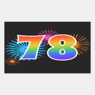 Fun Fireworks + Rainbow Pattern "78" Event Number Sticker