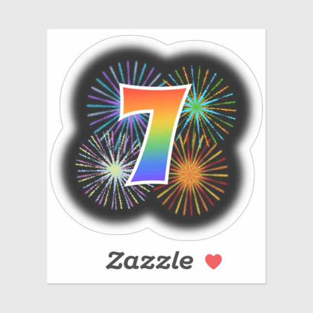 Fun Fireworks + Rainbow Pattern "7" Event # (Sheet)