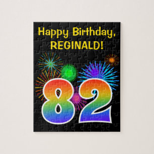 Fun Fireworks + Rainbow Pattern "82" Birthday # Jigsaw Puzzle