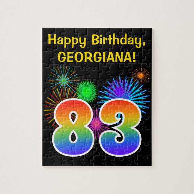 Fun Fireworks + Rainbow Pattern "83" Birthday # Jigsaw Puzzle (Vertical)