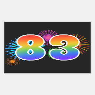 Fun Fireworks + Rainbow Pattern "83" Event Number Sticker