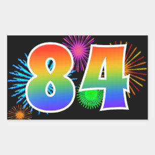 Fun Fireworks + Rainbow Pattern "84" Event Number Sticker