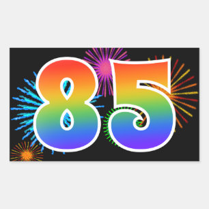 Fun Fireworks + Rainbow Pattern "85" Event Number Sticker