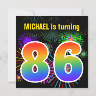 Fun Fireworks + Rainbow Pattern "86" Birthday # Invitation