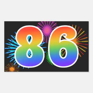 Fun Fireworks + Rainbow Pattern "86" Event Number Sticker