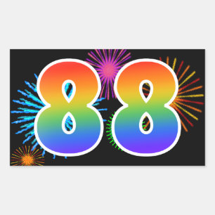 Fun Fireworks + Rainbow Pattern "88" Event Number Sticker