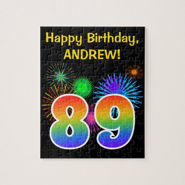 Fun Fireworks + Rainbow Pattern "89" Birthday # Jigsaw Puzzle (Vertical)