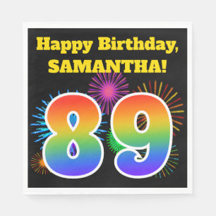 Fun Fireworks + Rainbow Pattern "89" Birthday # Napkin