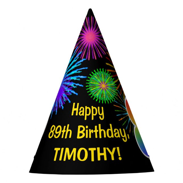 Fun Fireworks + Rainbow Pattern "89" Birthday # Party Hat (Front)