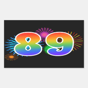 Fun Fireworks + Rainbow Pattern "89" Event Number Sticker