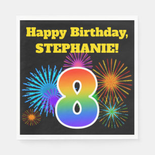 Fun Fireworks + Rainbow Pattern "8" Birthday # Napkin
