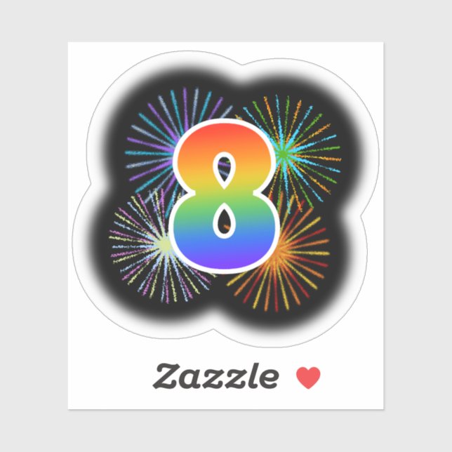 Fun Fireworks + Rainbow Pattern "8" Event # (Sheet)
