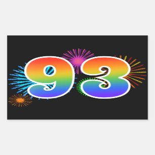 Fun Fireworks + Rainbow Pattern "93" Event Number Sticker