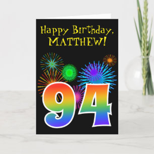 Fun Fireworks + Rainbow Pattern "94" Birthday # Card