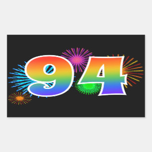 Fun Fireworks + Rainbow Pattern "94" Event Number Sticker