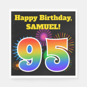 Fun Fireworks + Rainbow Pattern "95" Birthday # Napkin