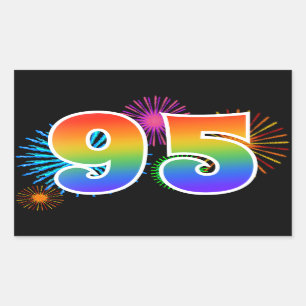 Fun Fireworks + Rainbow Pattern "95" Event Number Sticker