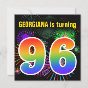 Fun Fireworks + Rainbow Pattern "96" Birthday # Invitation